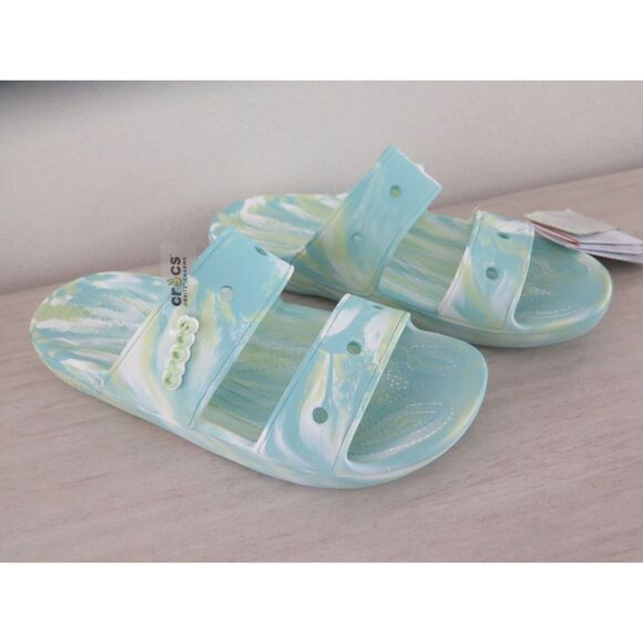 CROCS 207701-4SU Men's Sz 11 Blue/Green/White Classic Marbled Clog Sandal - Picture 3 of 5